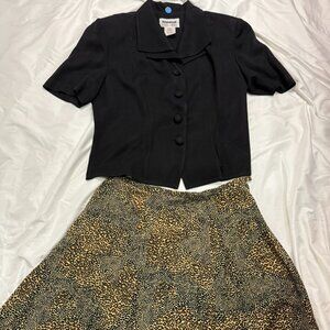 Lois Snyder Dani Max 2 Piece Skirt Set Black Top, Jagur print skirt